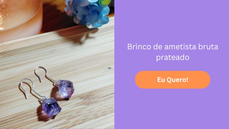 brinco de ametista bruta prateado